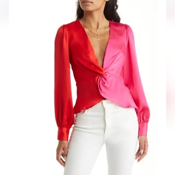 Vici Collection Colorblock Twist Satin Blouse - Picture 1 of 15